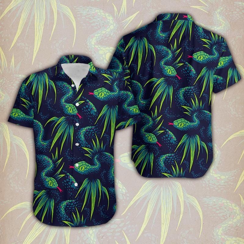 Felacia [Hawaii Shirt] Tropical Forest Green Snake Hawaiian Unisex Shirts-ZX1809